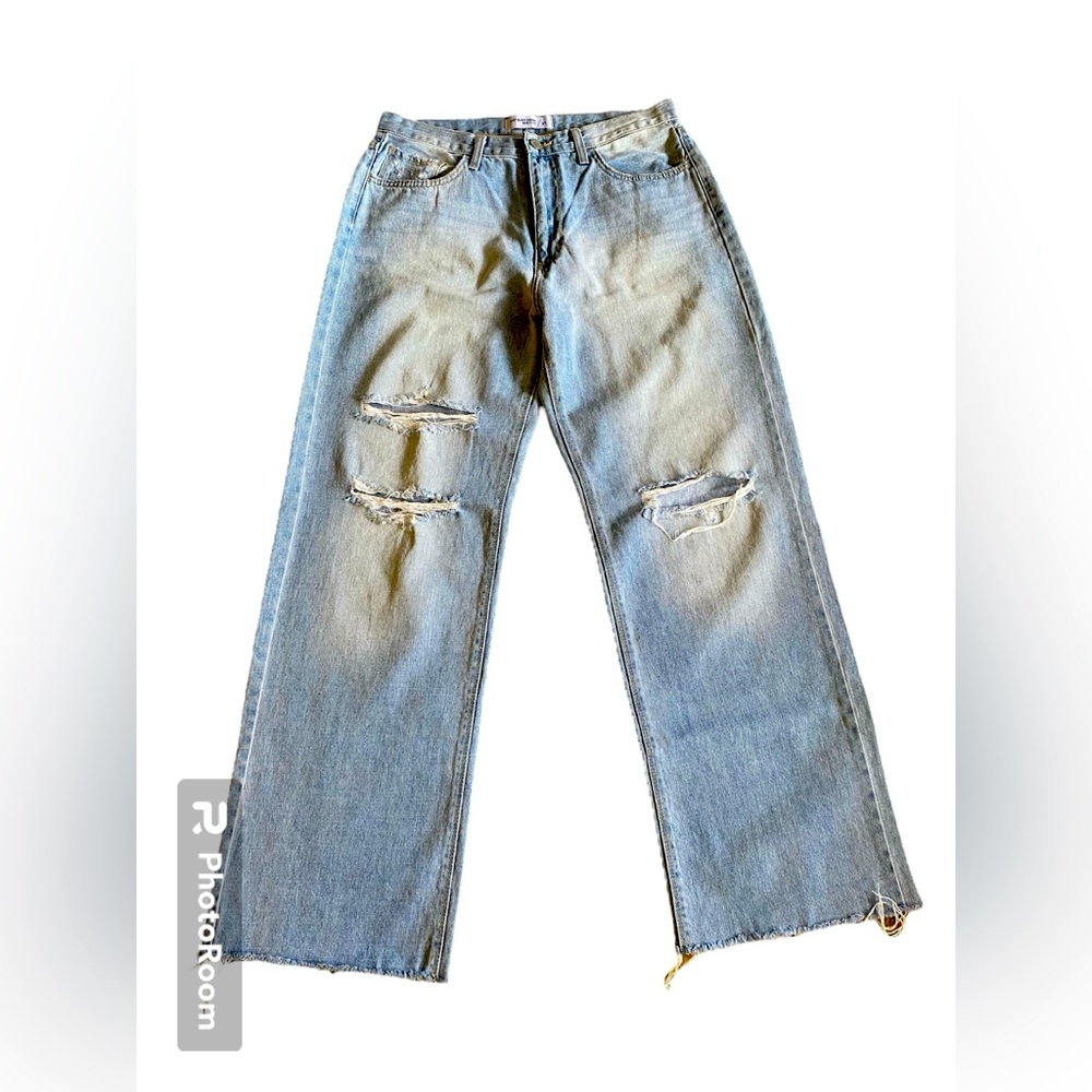 JUST BLACK high waisted, wide leg distressed denim jeans